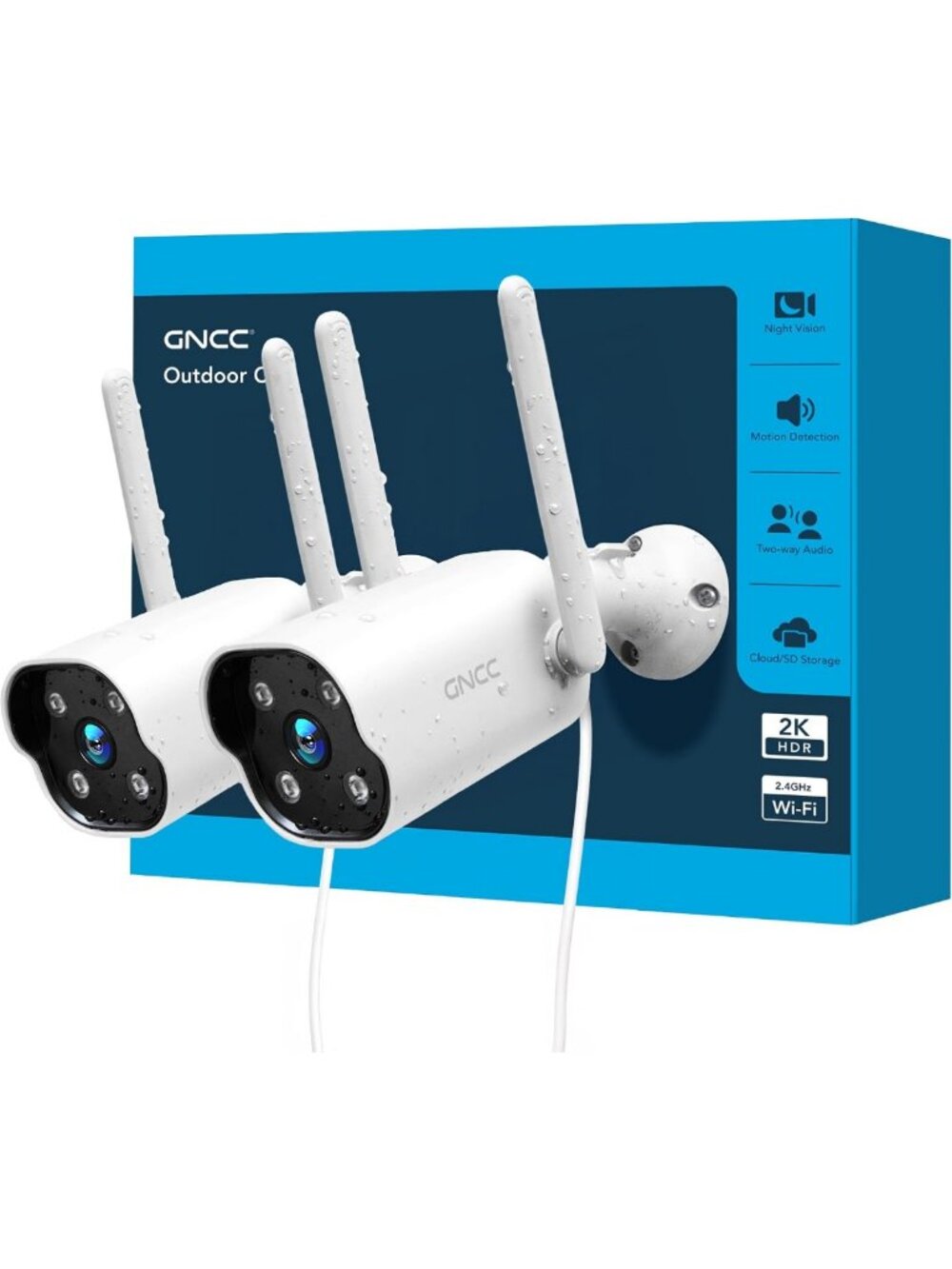 2K Outdoor Security Camera - 24/7 Recording, AI Motion Detection, Plug-In, White